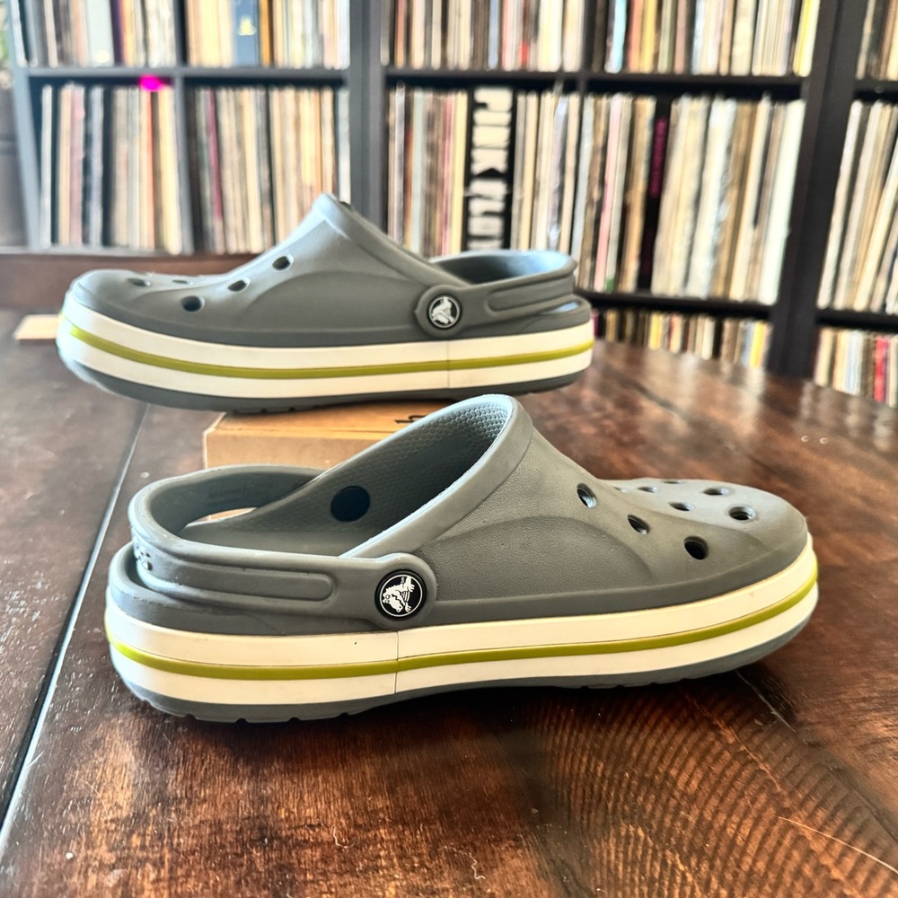 CROCS Gray and Lime Sandals - Picture 3 of 10